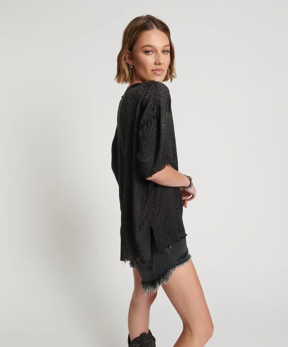 Tops|ONE TEASPOON Leopard Jacquard Satin Tee