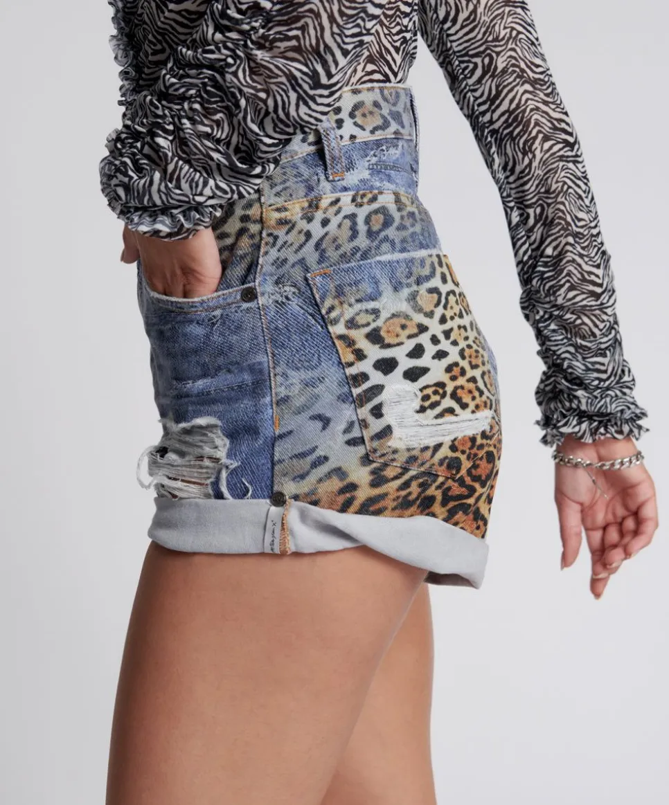 Denim Shorts|ONE TEASPOON Leoparty Bandits High Waist Denim Shorts