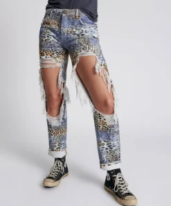 Denim Jeans|ONE TEASPOON Leoparty Truckers Mid Rise Straight Leg Jeans