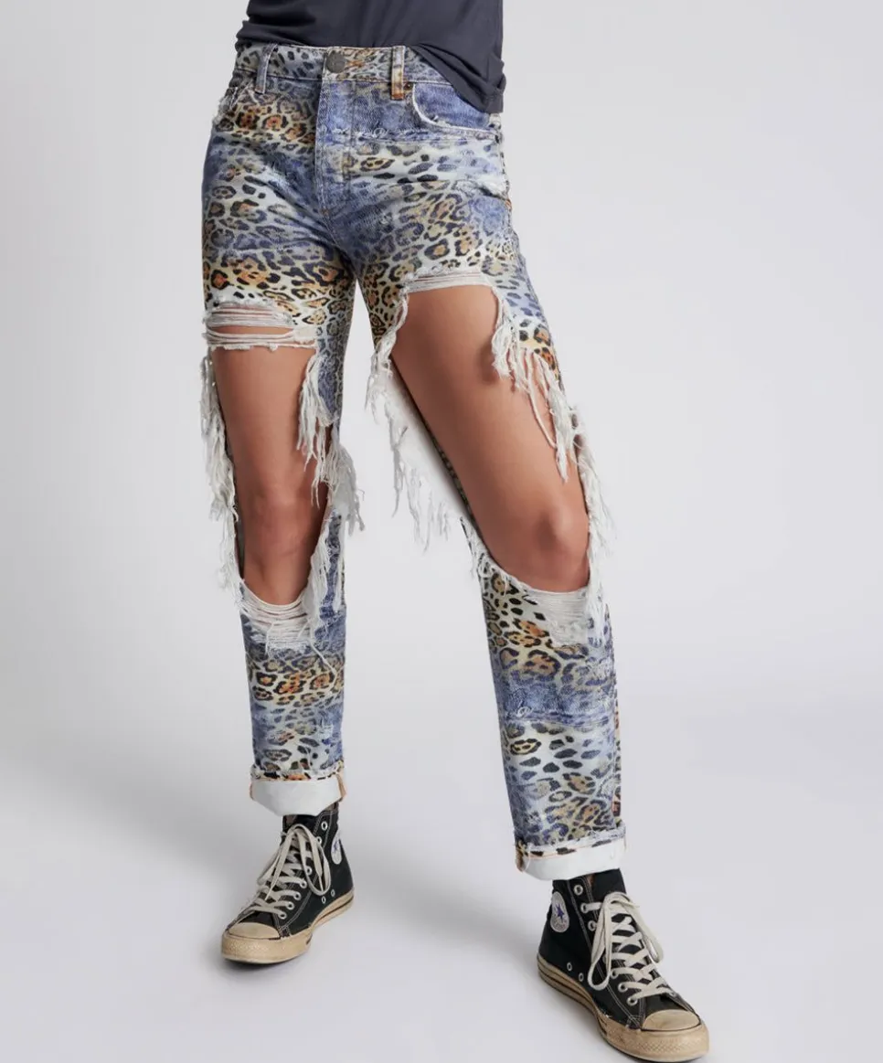 Denim Jeans|ONE TEASPOON Leoparty Truckers Mid Rise Straight Leg Jeans