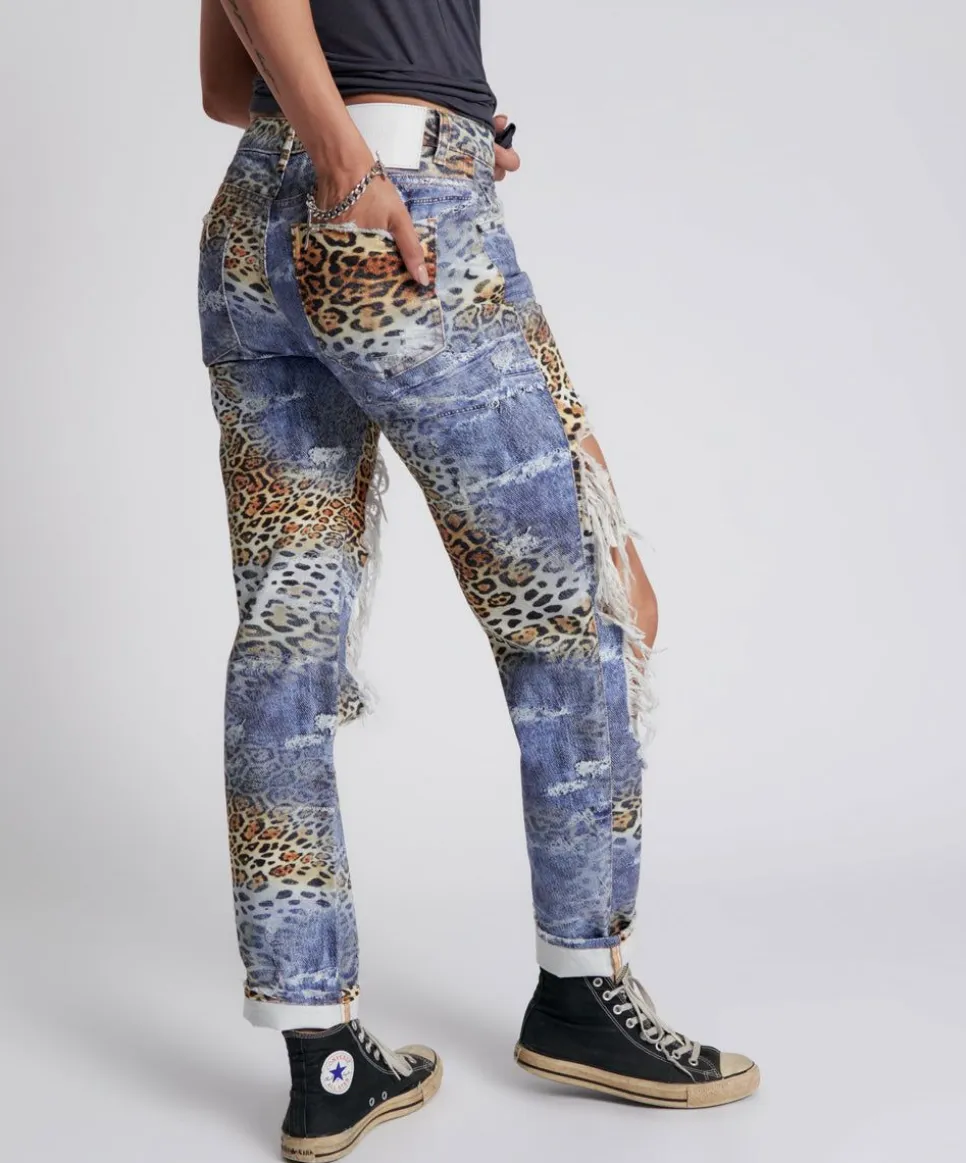 Denim Jeans|ONE TEASPOON Leoparty Truckers Mid Rise Straight Leg Jeans