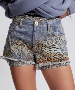 Denim Shorts|ONE TEASPOON Leoparty Truckers Mid Waist Relaxed Shorts