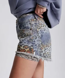Denim Shorts|ONE TEASPOON Leoparty Truckers Mid Waist Relaxed Shorts
