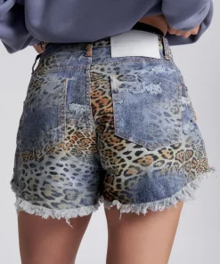 Denim Shorts|ONE TEASPOON Leoparty Truckers Mid Waist Relaxed Shorts