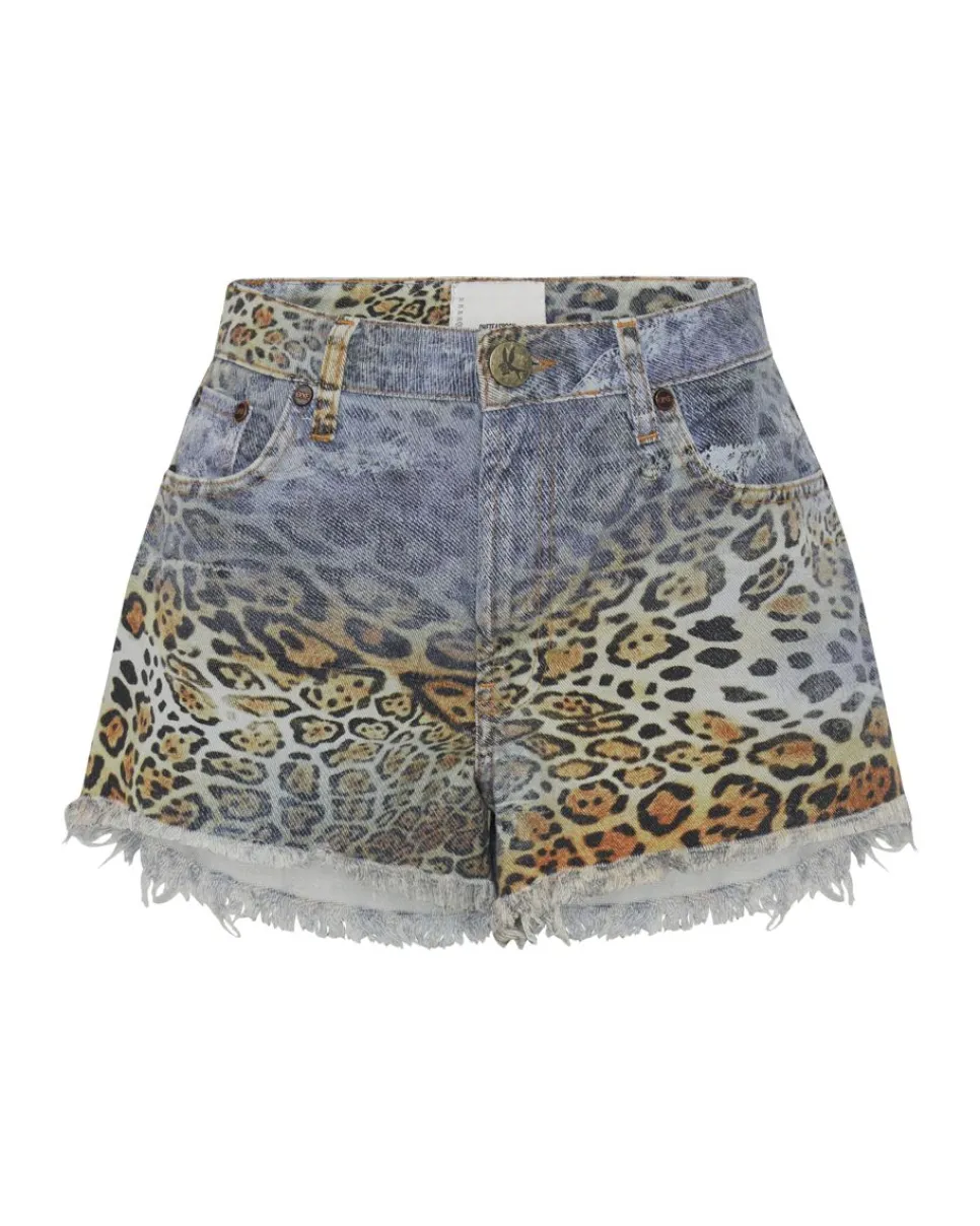 Denim Shorts|ONE TEASPOON Leoparty Truckers Mid Waist Relaxed Shorts