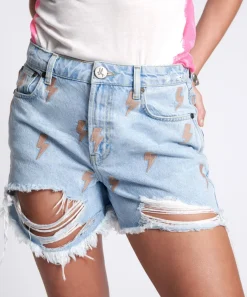 Denim Shorts|ONE TEASPOON Lightning Bolt Legend High Waist Mom Fit Shorts