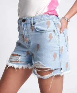 Denim Shorts|ONE TEASPOON Lightning Bolt Legend High Waist Mom Fit Shorts