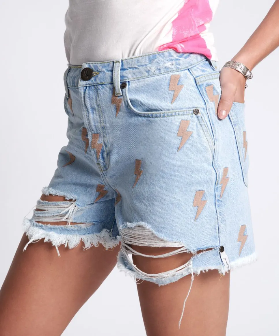 Denim Shorts|ONE TEASPOON Lightning Bolt Legend High Waist Mom Fit Shorts