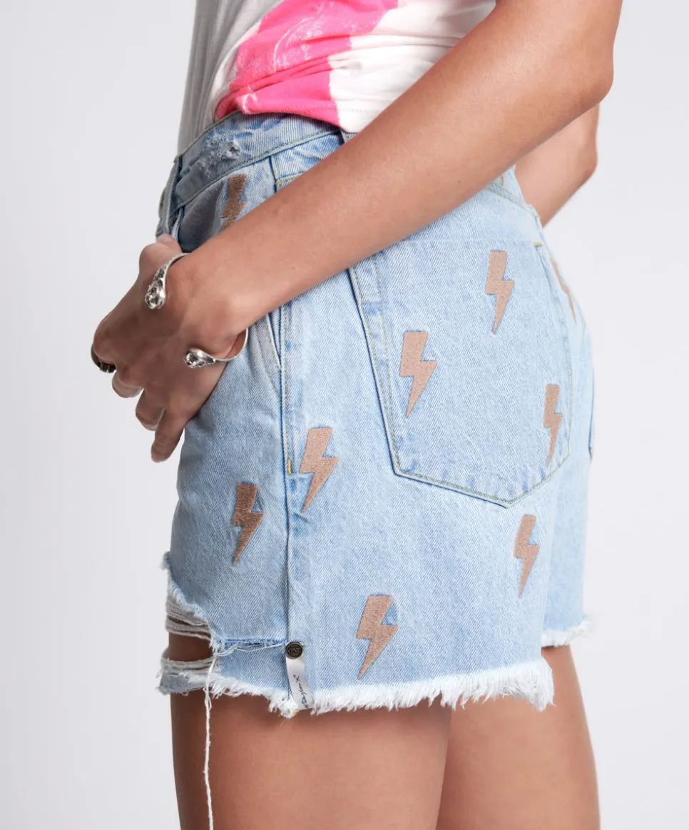 Denim Shorts|ONE TEASPOON Lightning Bolt Legend High Waist Mom Fit Shorts