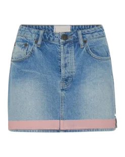 Denim Skirts|ONE TEASPOON Linear Blue 2020 Mini High Waist Denim Skirt