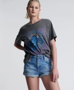 Denim Shorts|ONE TEASPOON Linear Blue Bandits Mid Waist Denim Shorts