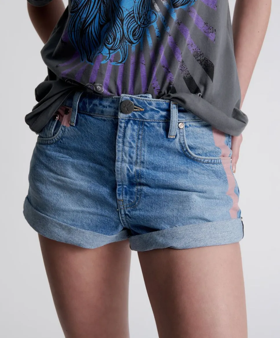 Denim Shorts|ONE TEASPOON Linear Blue Bandits Mid Waist Denim Shorts