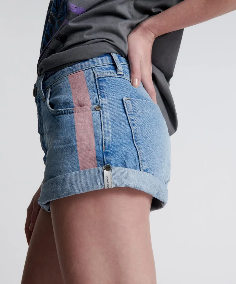 Denim Shorts|ONE TEASPOON Linear Blue Bandits Mid Waist Denim Shorts