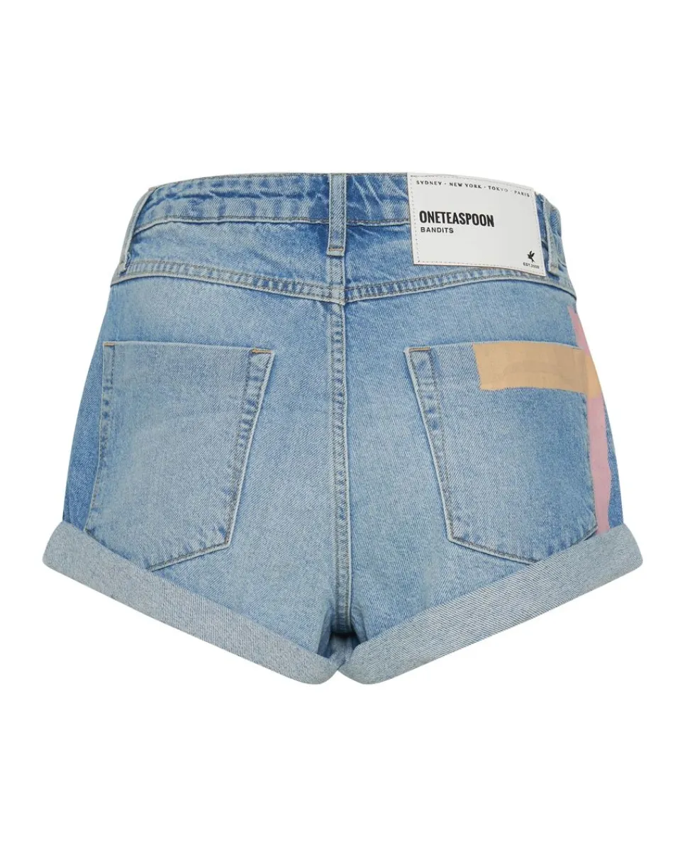 Denim Shorts|ONE TEASPOON Linear Blue Bandits Mid Waist Denim Shorts