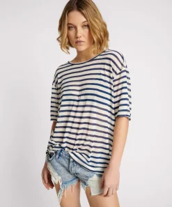 Basic Tees|ONE TEASPOON Linen Stripe Boyfriend Tee