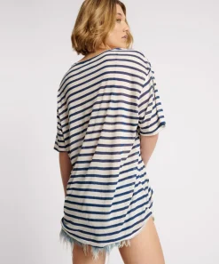 Basic Tees|ONE TEASPOON Linen Stripe Boyfriend Tee