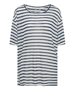 Basic Tees|ONE TEASPOON Linen Stripe Boyfriend Tee