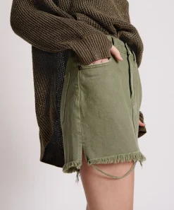 Denim Skirts|ONE TEASPOON Military Khaki 2020 Mini Denim Skirt
