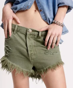 Denim Shorts|ONE TEASPOON Military Khaki Outlaws Mid Length Denim Shorts