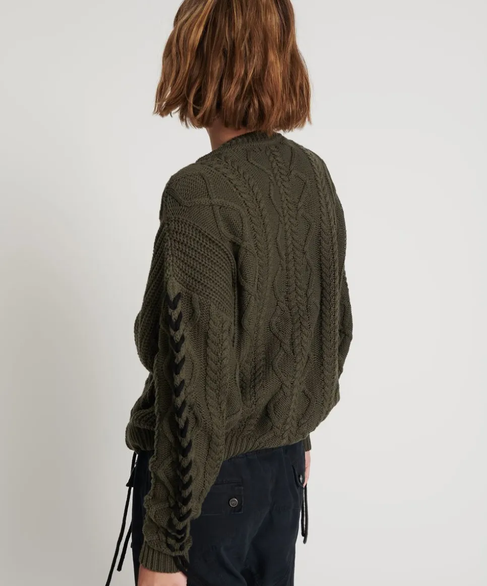 Knitwear|ONE TEASPOON Military Khaki Threaded Cable Sweater