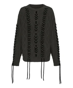 Knitwear|ONE TEASPOON Military Khaki Threaded Cable Sweater