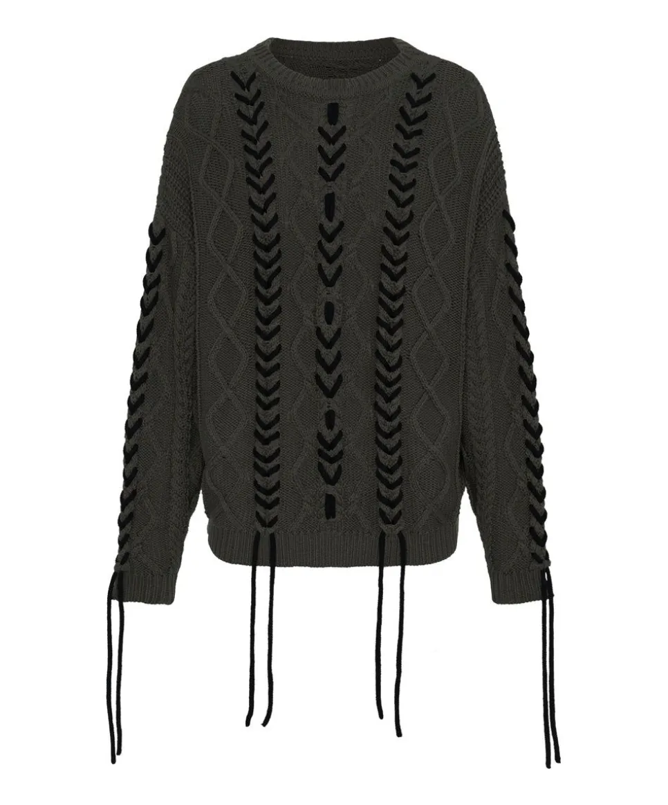 Knitwear|ONE TEASPOON Military Khaki Threaded Cable Sweater