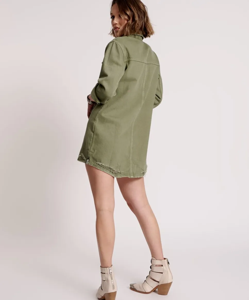 Midi & Maxi Dresses|ONE TEASPOON Military Khaki Trucker Shirt Dress