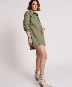 Midi & Maxi Dresses|ONE TEASPOON Military Khaki Trucker Shirt Dress