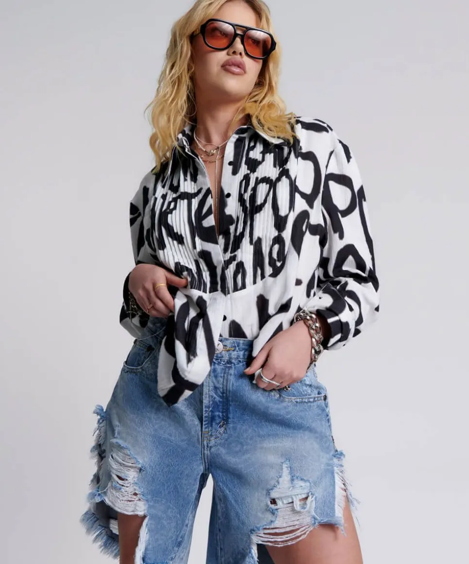 Denim Shorts|ONE TEASPOON Misty Cymatic Frankies Long Length Denim Shorts