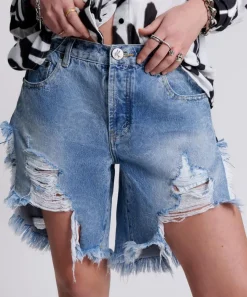 Denim Shorts|ONE TEASPOON Misty Cymatic Frankies Long Length Denim Shorts