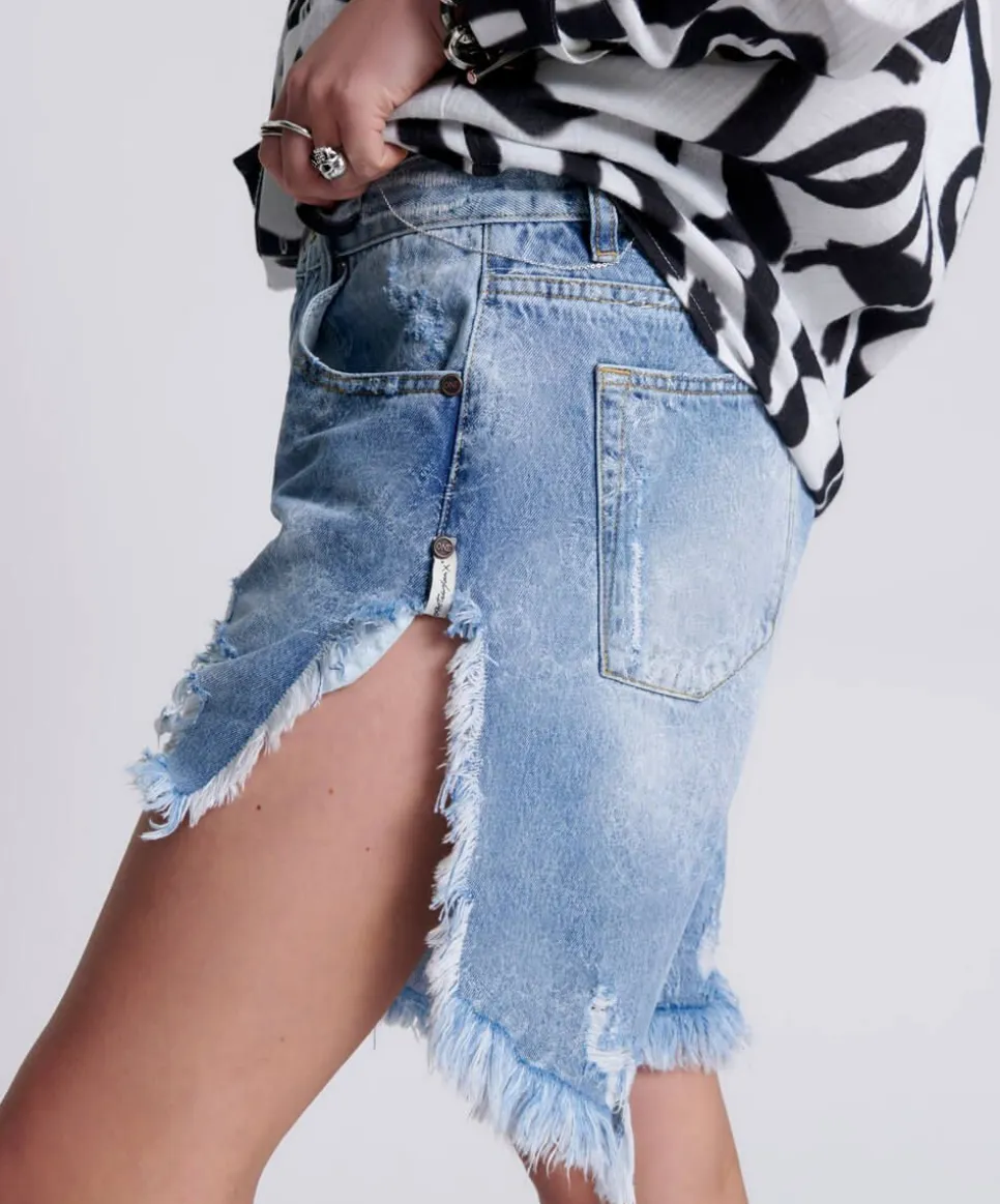 Denim Shorts|ONE TEASPOON Misty Cymatic Frankies Long Length Denim Shorts