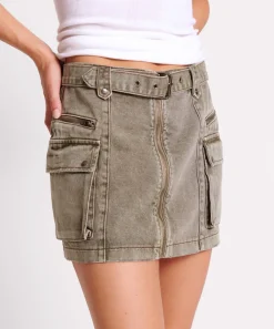 Denim Skirts|ONE TEASPOON Old Khaki Utility Biker Mini Skirt