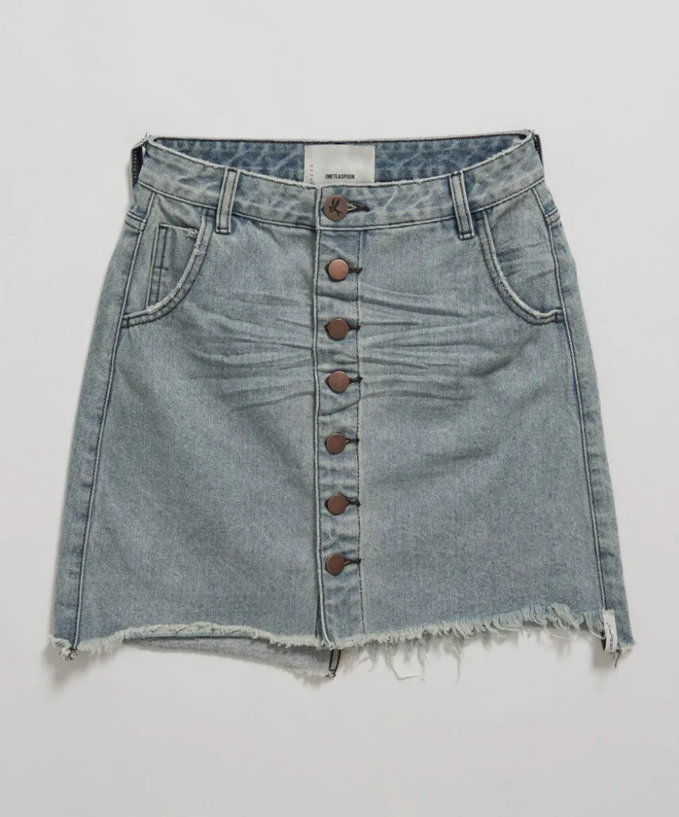 Denim Skirts|ONE TEASPOON Old West Viper High Waist Button Through Mini Skirt