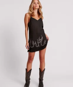 Mini Dresses|ONE TEASPOON On Fire Black Crystal Slip Dress