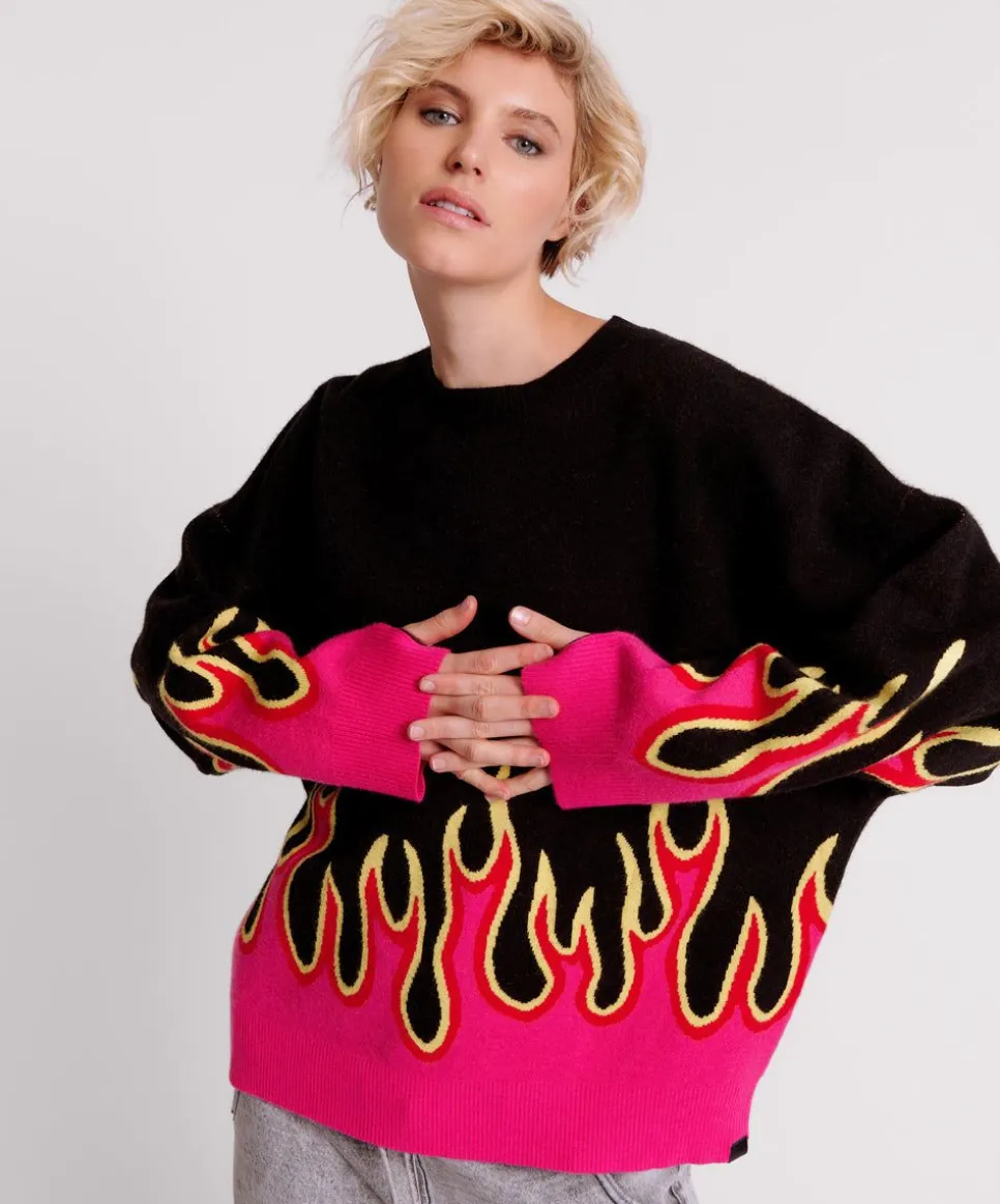Knitwear|ONE TEASPOON On Fire Intarsia Sweater