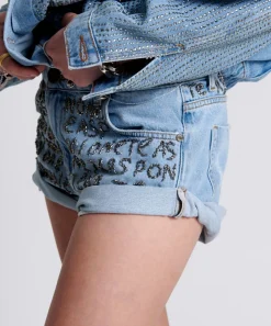 Denim Shorts|ONE TEASPOON Hand Embellished Bandit Low Waist Denim Shorts