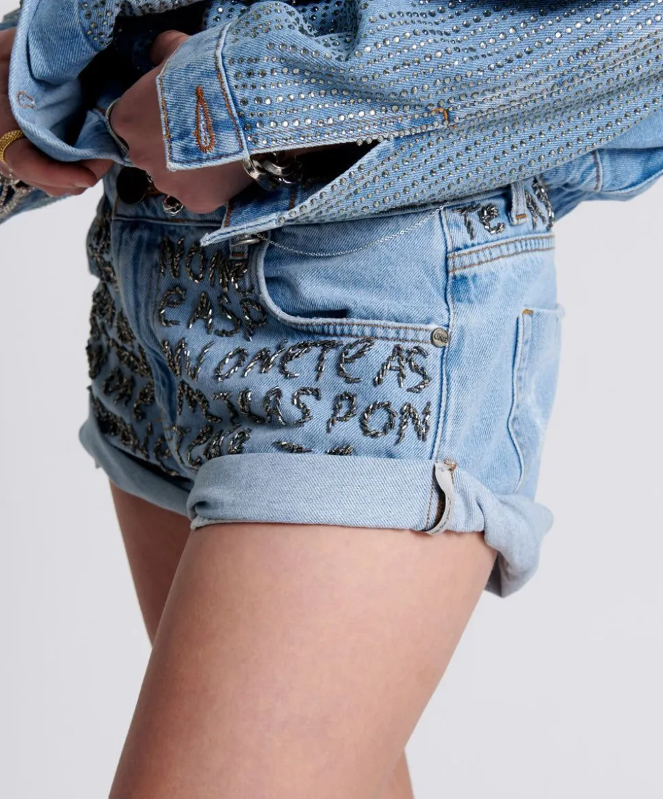Denim Shorts|ONE TEASPOON Hand Embellished Bandit Low Waist Denim Shorts