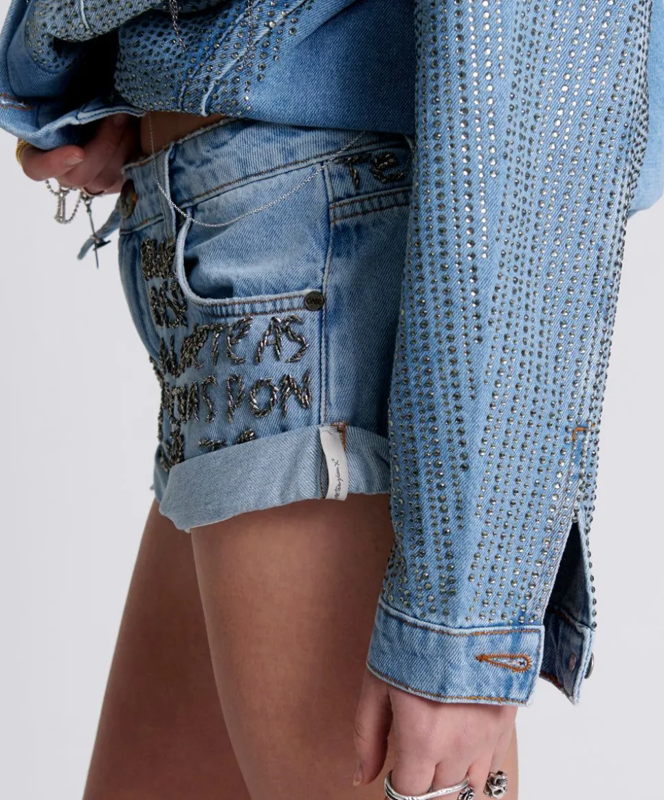 Denim Shorts|ONE TEASPOON Hand Embellished Bandit Low Waist Denim Shorts