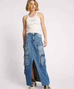 Denim Skirts|ONE TEASPOON Pacifica 90S Cargo Pocket Column Denim Skirt