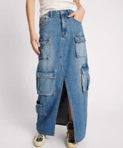 Denim Skirts|ONE TEASPOON Pacifica 90S Cargo Pocket Column Denim Skirt