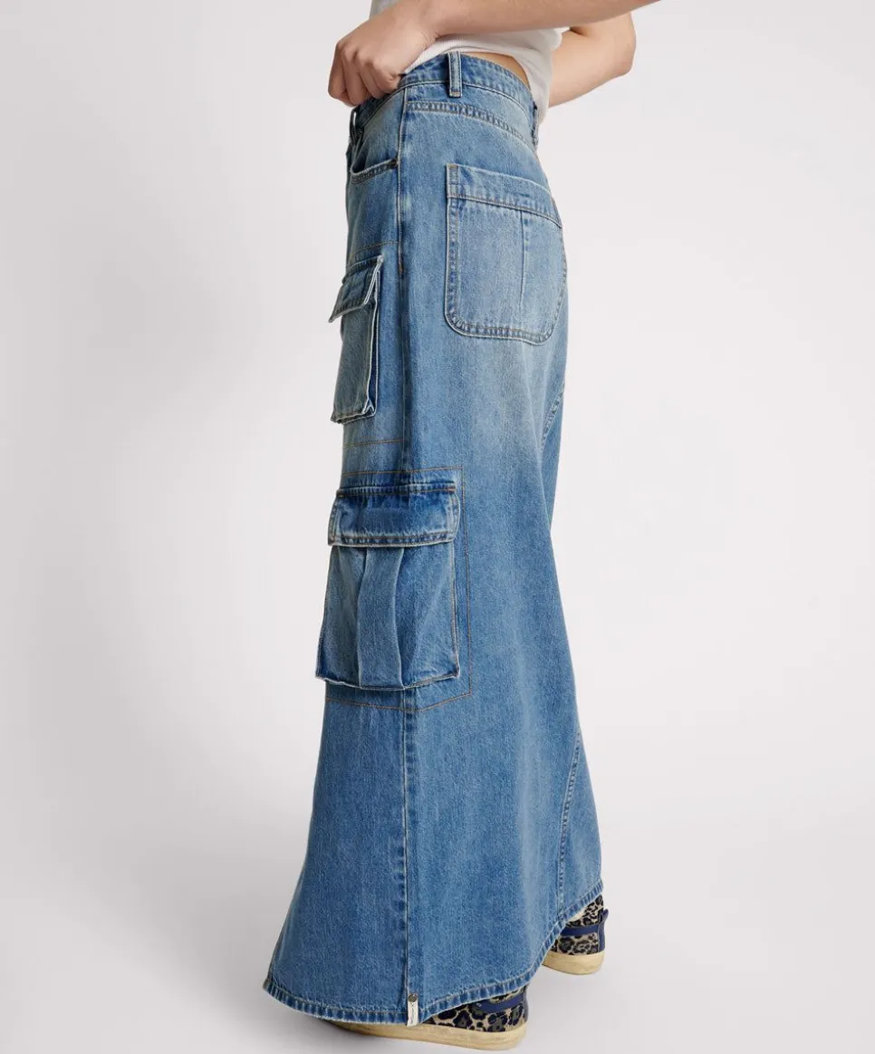 Denim Skirts|ONE TEASPOON Pacifica 90S Cargo Pocket Column Denim Skirt