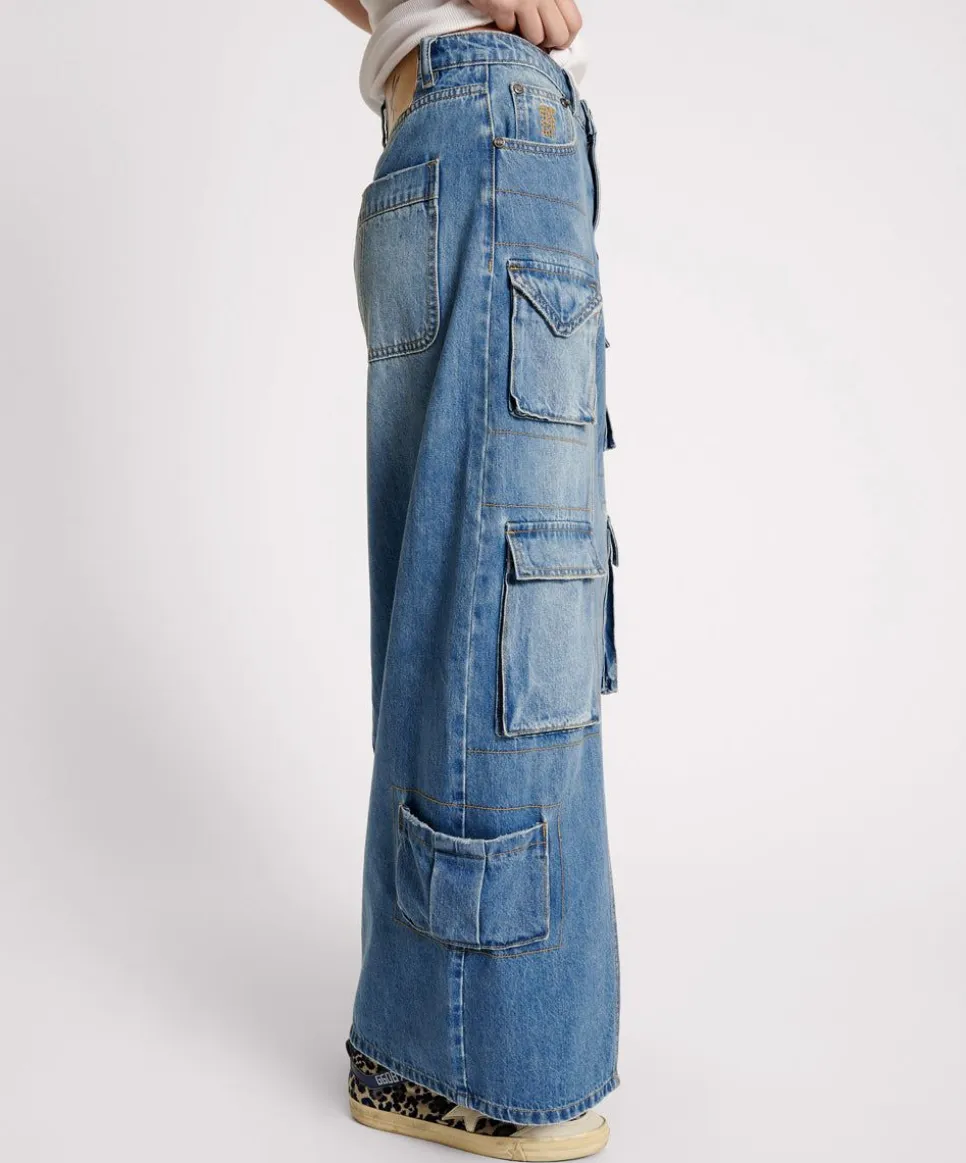 Denim Skirts|ONE TEASPOON Pacifica 90S Cargo Pocket Column Denim Skirt