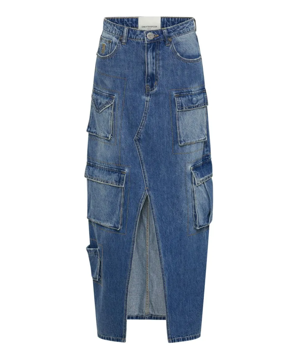 Denim Skirts|ONE TEASPOON Pacifica 90S Cargo Pocket Column Denim Skirt