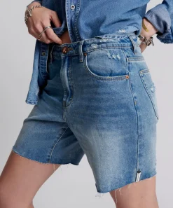 Denim Shorts|ONE TEASPOON Pacifica Smile Jackson Mid Waist Wide Leg Shorts