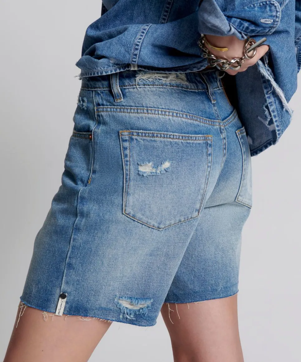 Denim Shorts|ONE TEASPOON Pacifica Smile Jackson Mid Waist Wide Leg Shorts