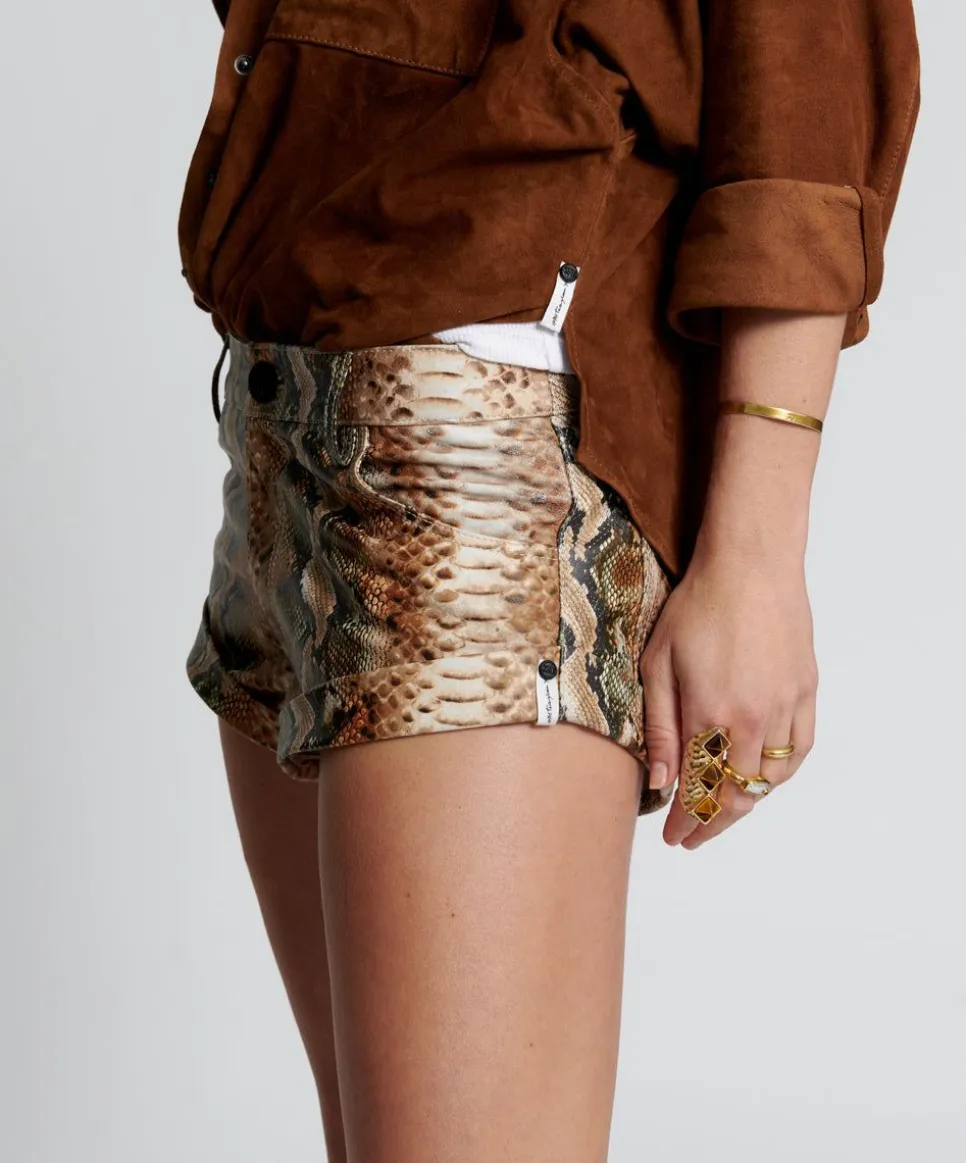 Bottoms|ONE TEASPOON Pale Snake Leather Bandits Shorts