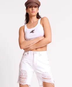 Denim Shorts|ONE TEASPOON Pearl Stevies High Waist Long Length Boyfriend Shorts