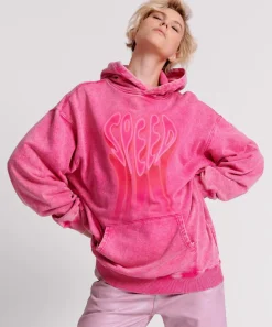 Hoodies And Sweats|ONE TEASPOON Pink Acid Speed Longline Hoody