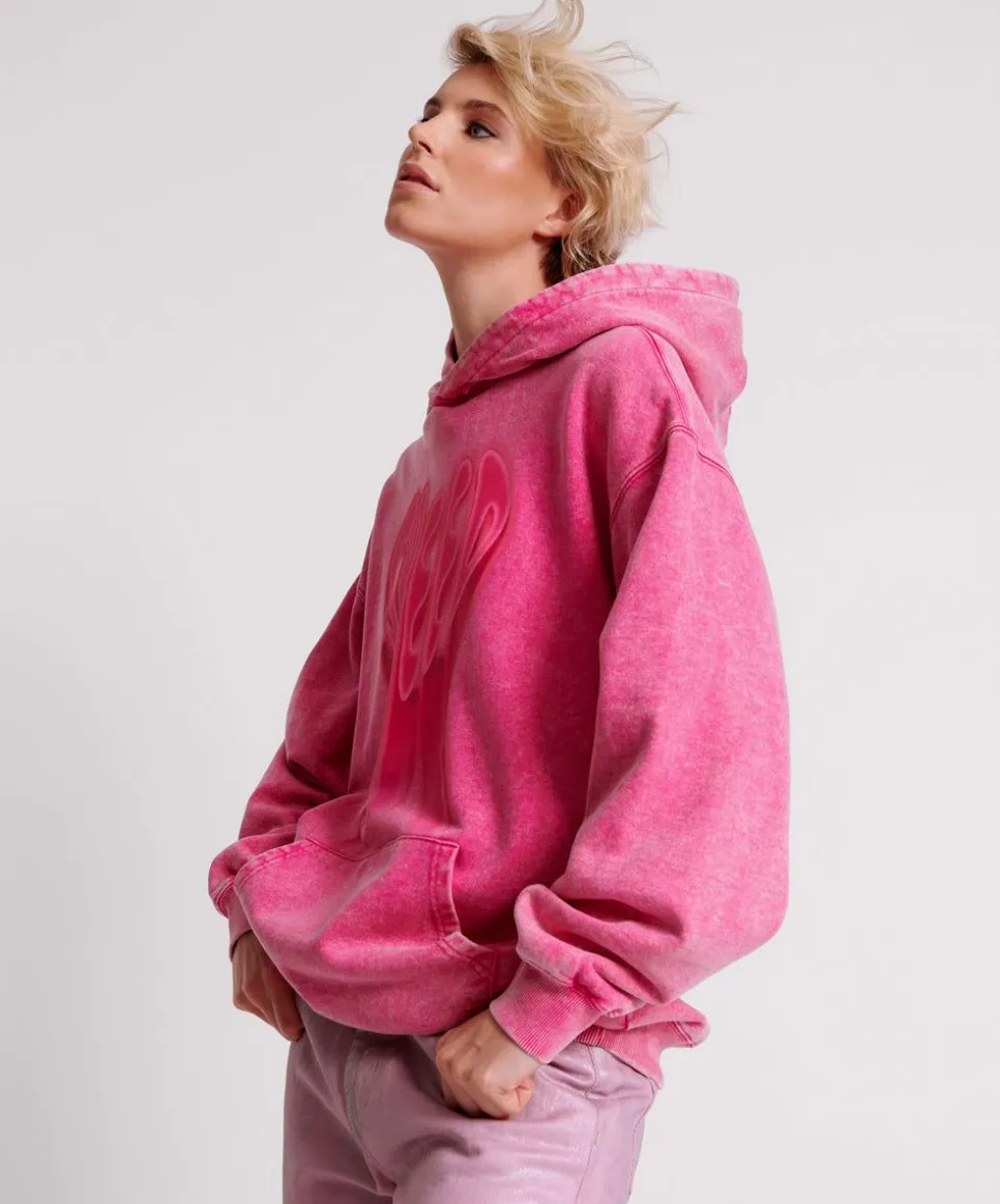 Hoodies And Sweats|ONE TEASPOON Pink Acid Speed Longline Hoody