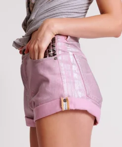 Denim Shorts|ONE TEASPOON Pink Envy Foil Bandits High Waist Denim Shorts